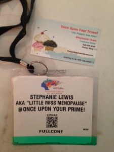 My conference badge and blog biz card.  I ordered them for free, thus the cupcake motif.